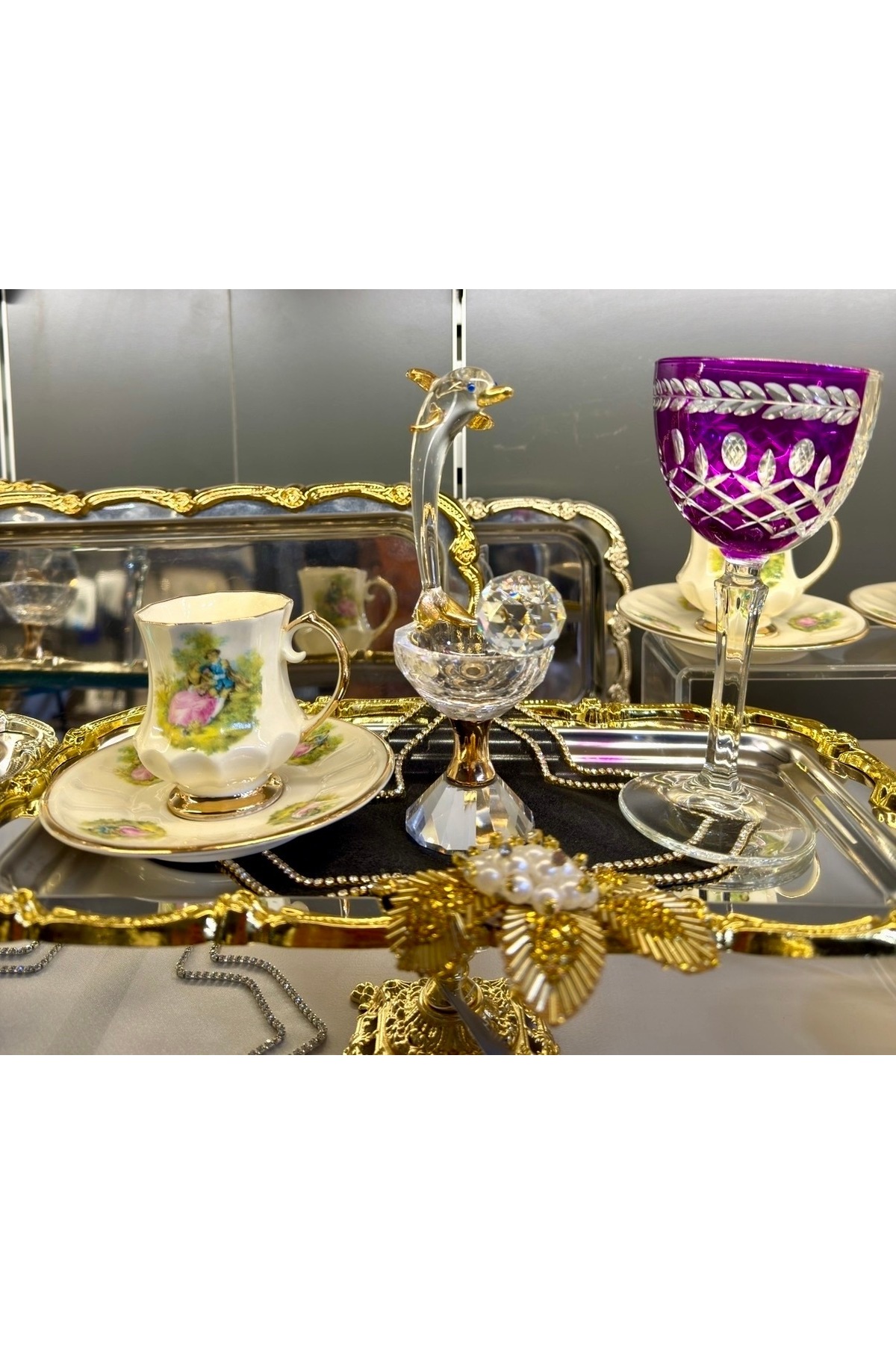 Vakıf home 6 Kişilik 12 Parça Porselen Markizli Gold Ayaklı Kahve ...