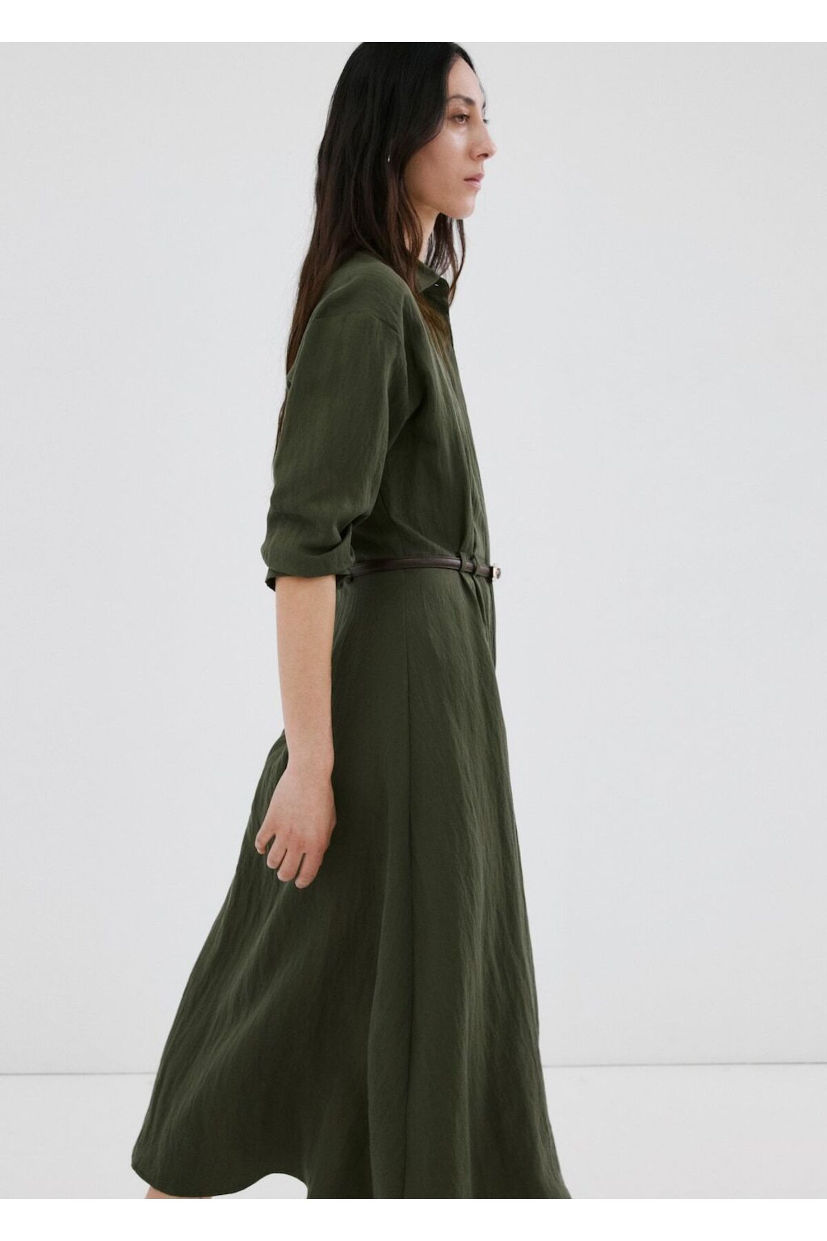 MANGO  Kemerli lyocell gömlek elbise - Görsel 7