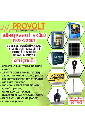 PROVOLT ELEKTRİKLİ ÇİT CİHAZI 25-30 DÖNÜM SET PRO-30SET
