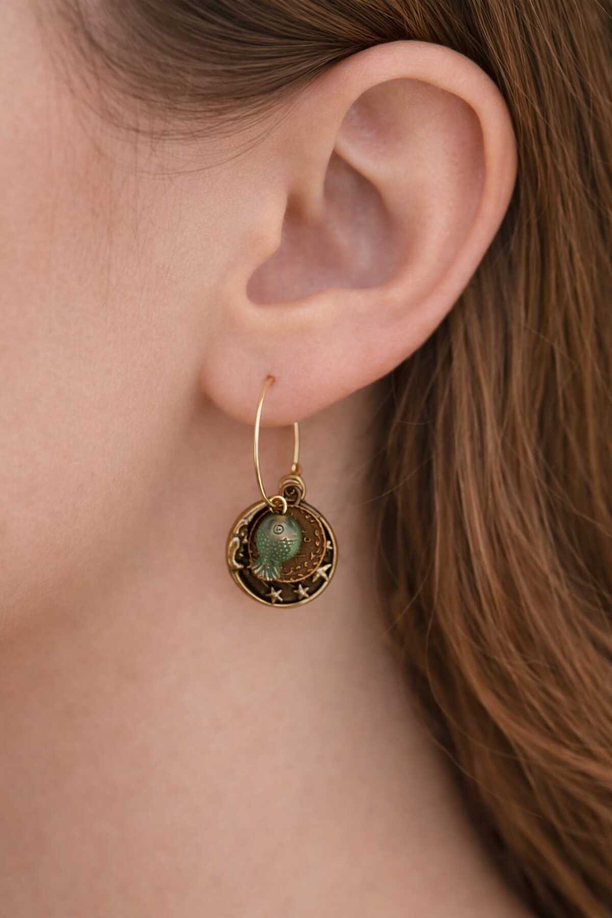 Goldie Handmade Ethnic Authentic Fish Figure Earrings