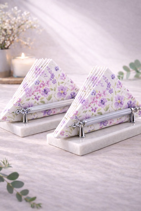 Sarıkaya Granit Mermer Gümüş Kulplu Peçetelik 2 adet