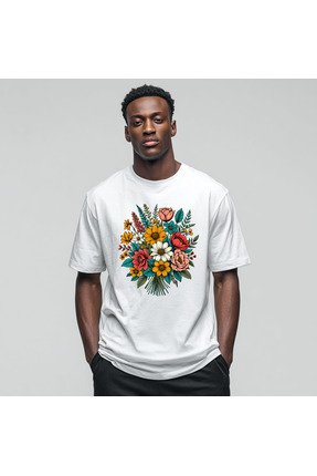 PARSHEY Unisex Çiçek Baskılı Oversize Tişört - Premium Kalite %100 Pamuk Raha...