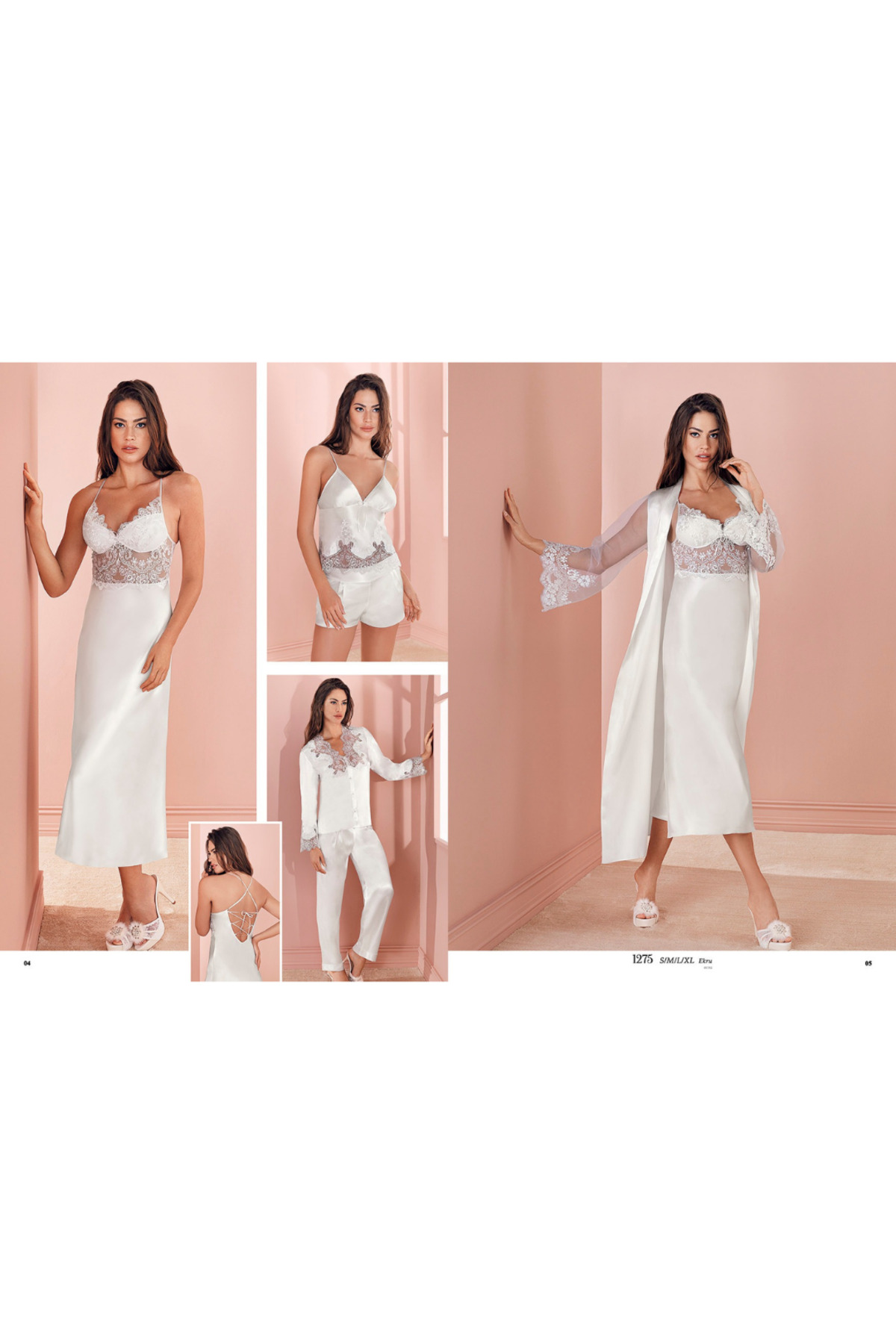 Espuar Kadın 1275 Uzun Çeyizlik Saten Altılı Gecelik Takım