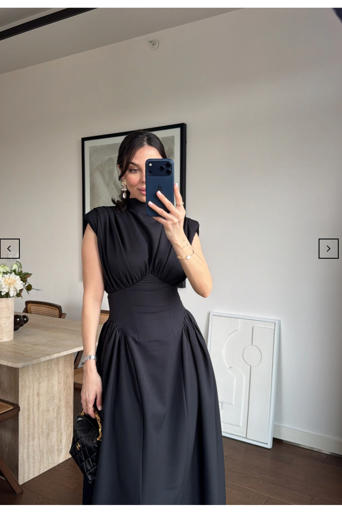 MareandCo  Siyah Vatkalı Dik Yaka Belden Oturtmalı Elbise - Görsel 4