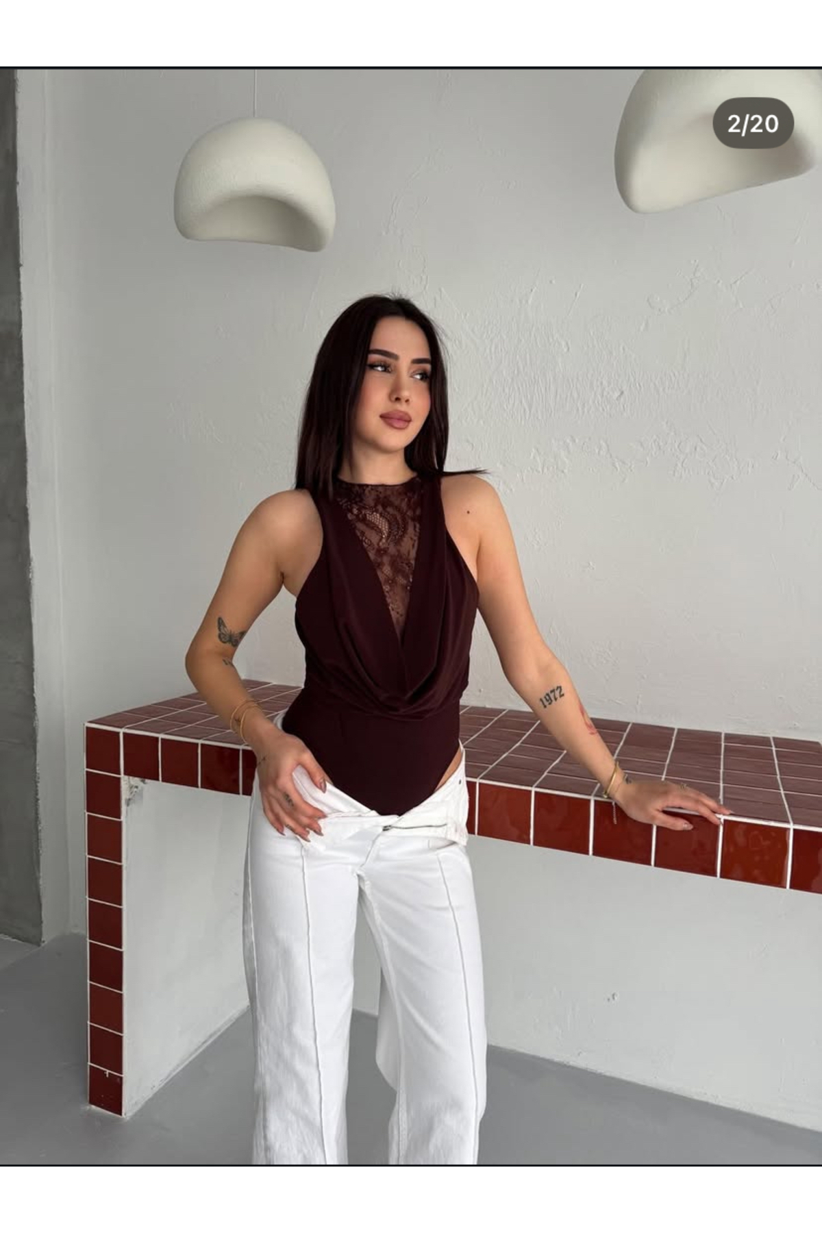BE CHİC  KADIN OMUZU AÇIK DEGAJE YAKA GÖĞÜS VE SIRT DEKOLTELİ DANTEL DETAYLI TRANSPARAN BODYSUİT ZIBIN KL1900 - Görsel 8