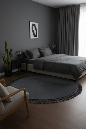 WOOF HOME Comfort Yuvarlak Ponpon Saçaklı Peluş Halı(Yatak Odası- Çocuk Odası...