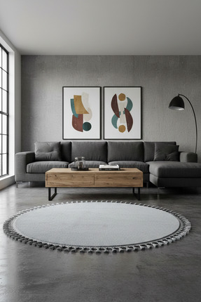 WOOF HOME Comfort Yuvarlak Ponpon Saçaklı Peluş Halı(Yatak Odası- Çocuk Odası...