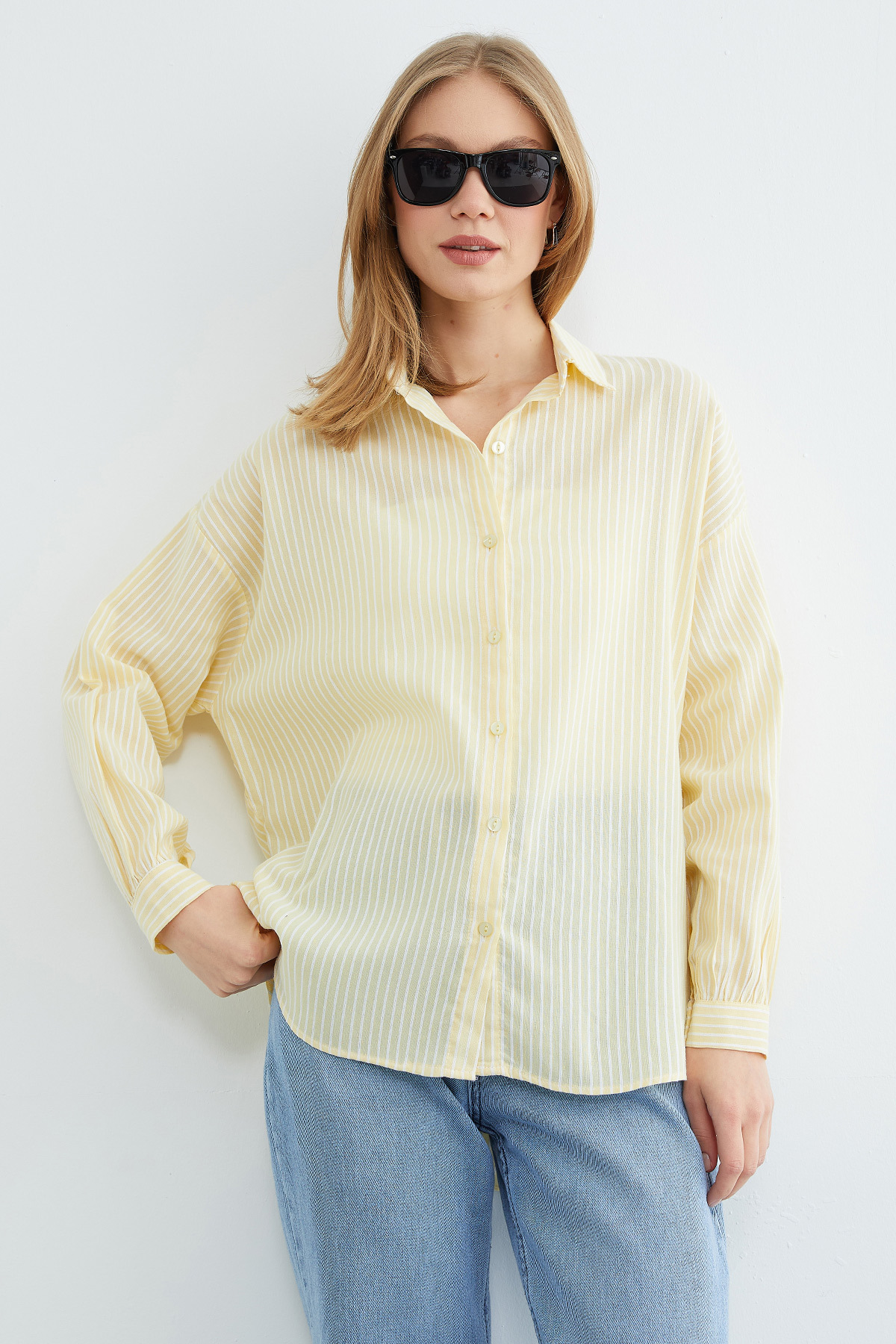 Fullamoda  Çizgili Arkası Uzun Oversize Gömlek - Görsel 6