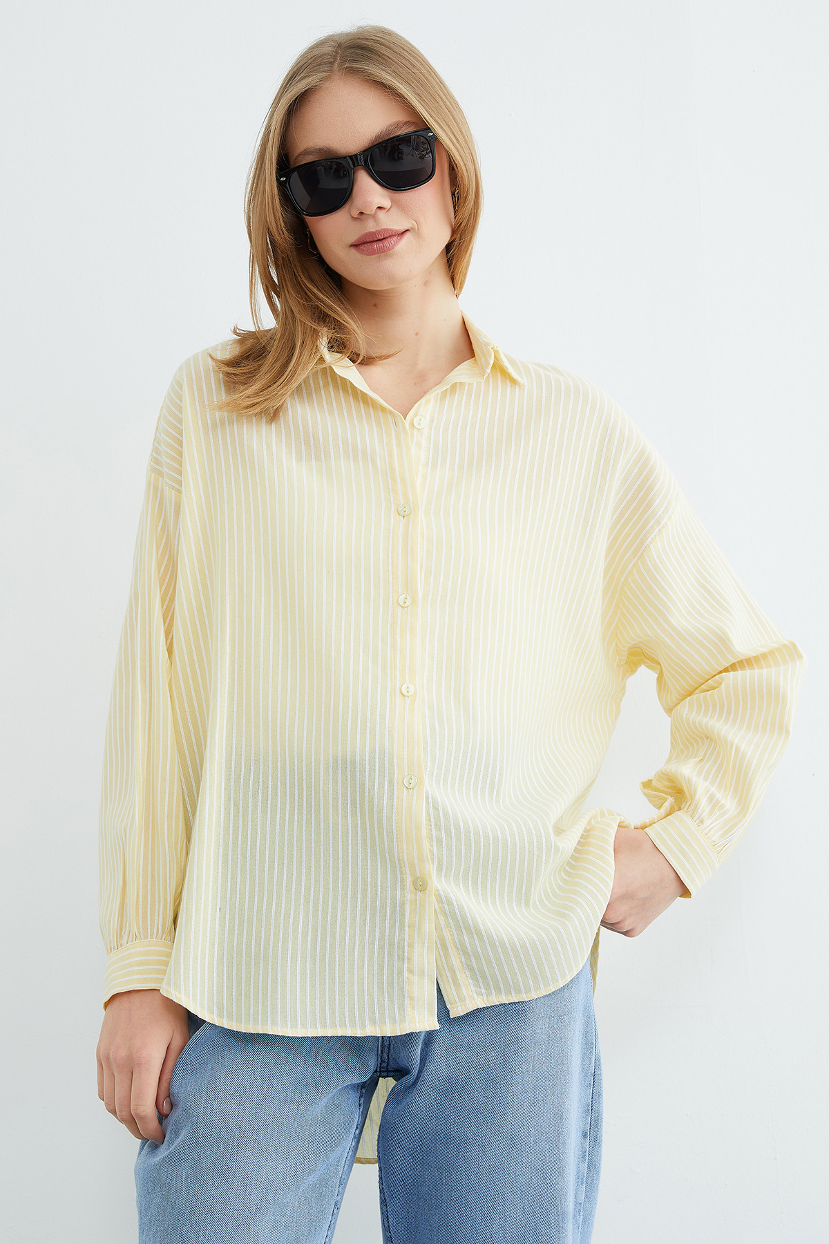 Fullamoda  Çizgili Arkası Uzun Oversize Gömlek - Görsel 7