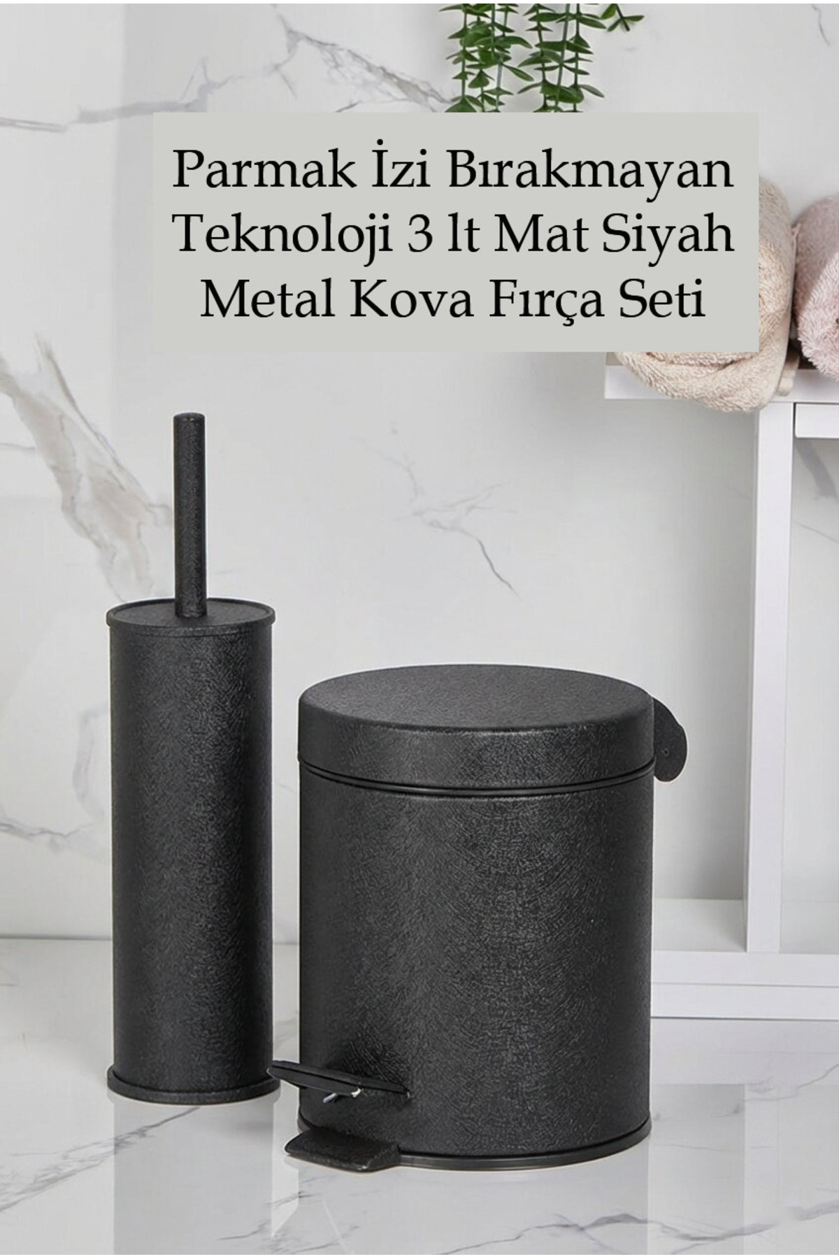 Matte Black Fingerprint Free 3 Lt Metal Dustbin and Toilet Brush Set 260