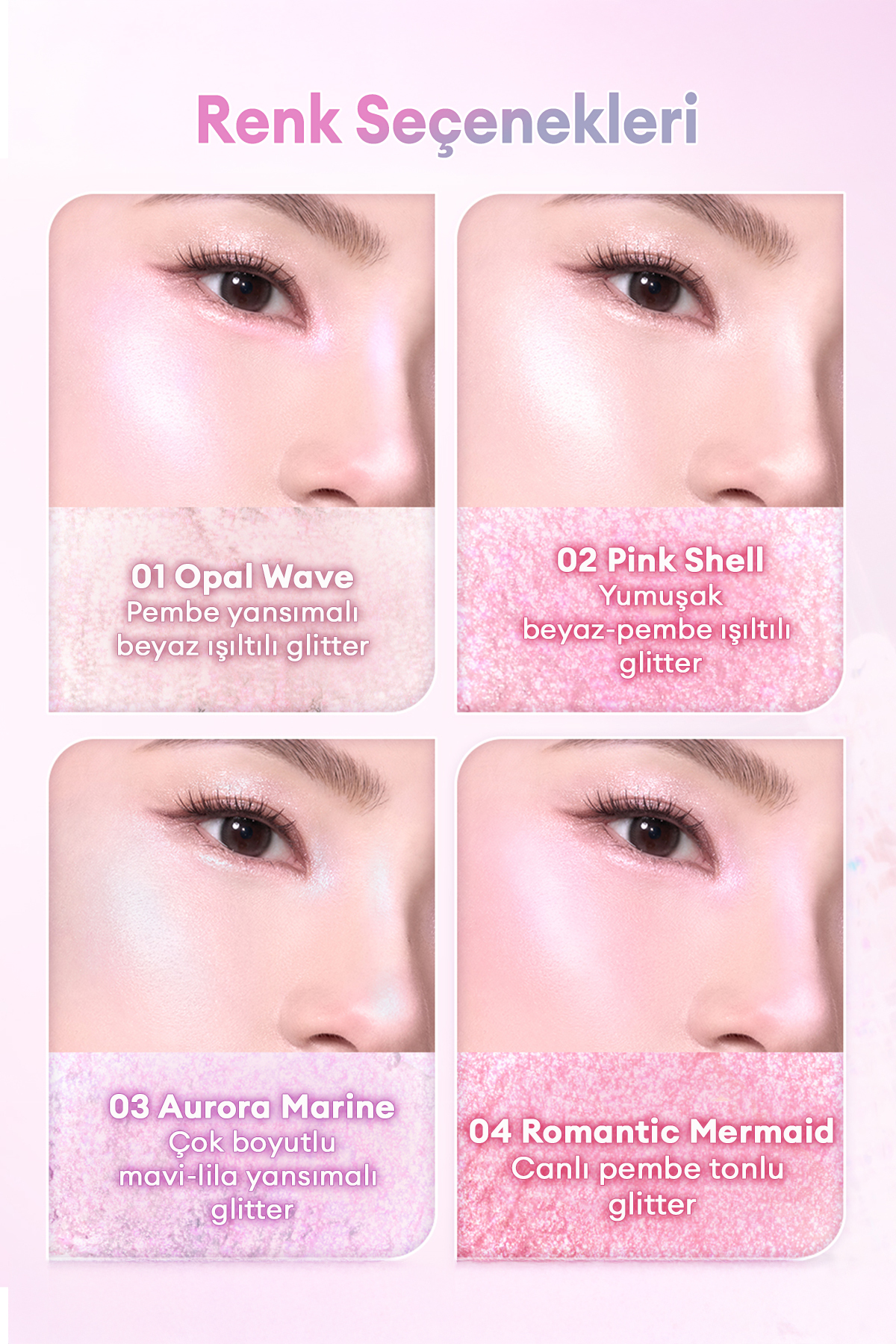 پالت هایلایتر Shine Glowy شماره 01 Twinkle Mermaid - هایلایتر ژلی با درخشندگی چند بعدی — صورتی 9039 — تصویر 4 از 9