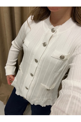 Marka Kadın Siyah Şık Metal Düğmeli Viskon Triko Hırka