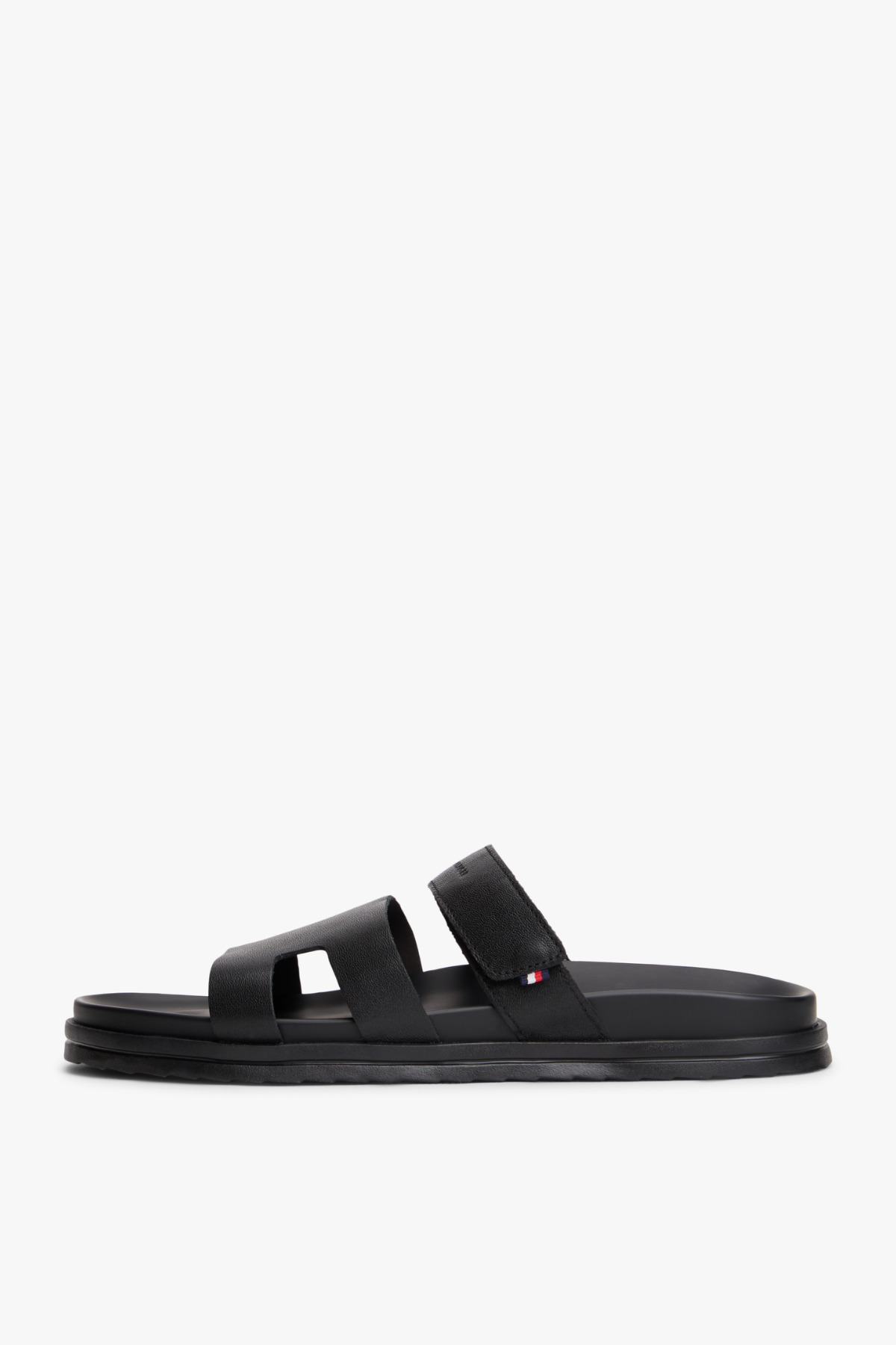 Tommy Hilfiger Erkek Ayarlanabilir Premium Siyah Deri Sandalet görsel 4