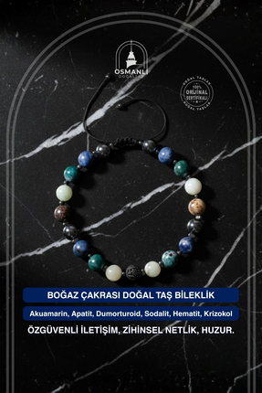 OSMANLI DOĞAL TAŞ Sertifikalı Boğaz Çakrası Doğal Taş Makrome Bileklik