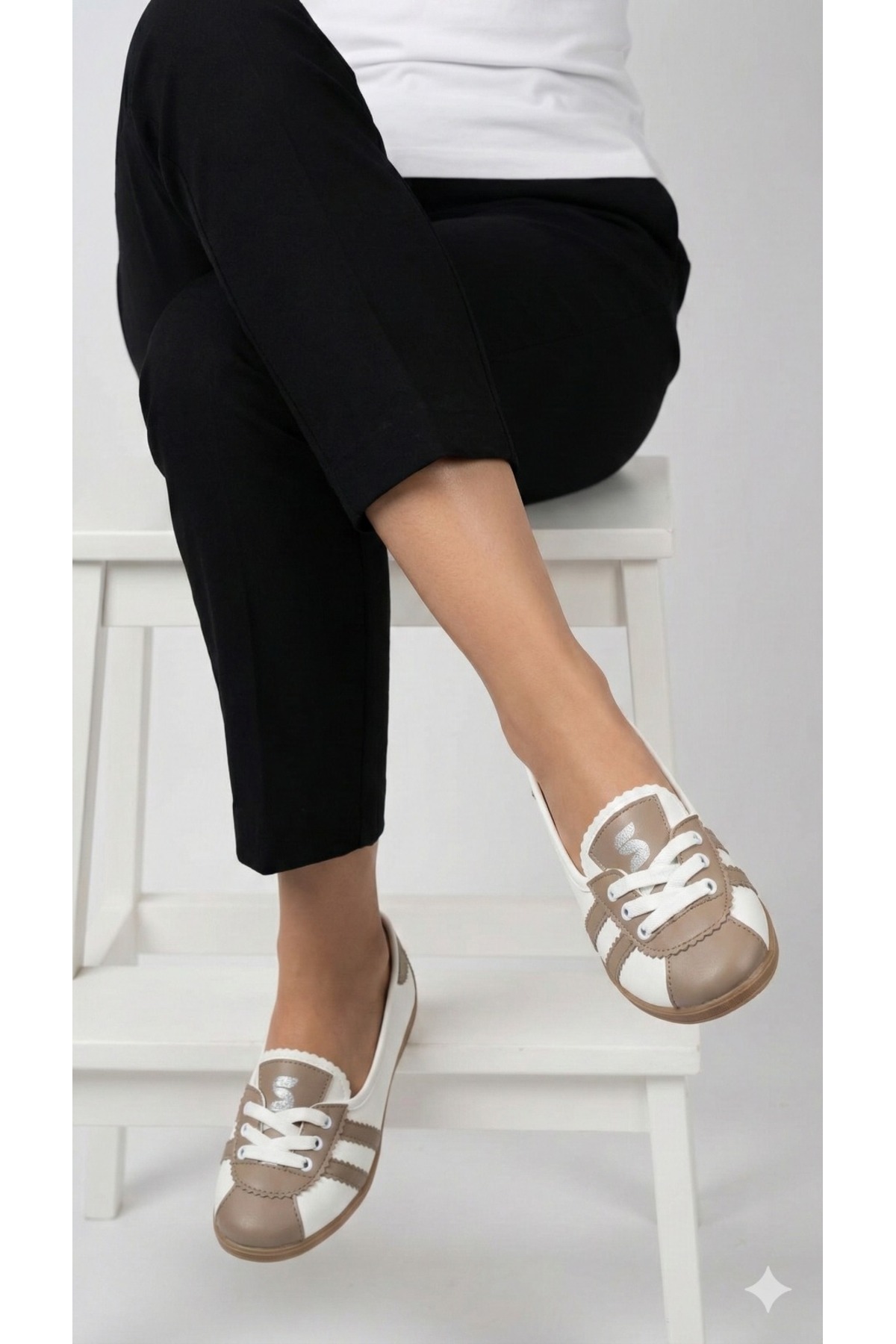 StWenn  Kadın Spor Ayakkabı Bağcıklı Günlük Rahat Retro Çizgili Babet - Görsel 8