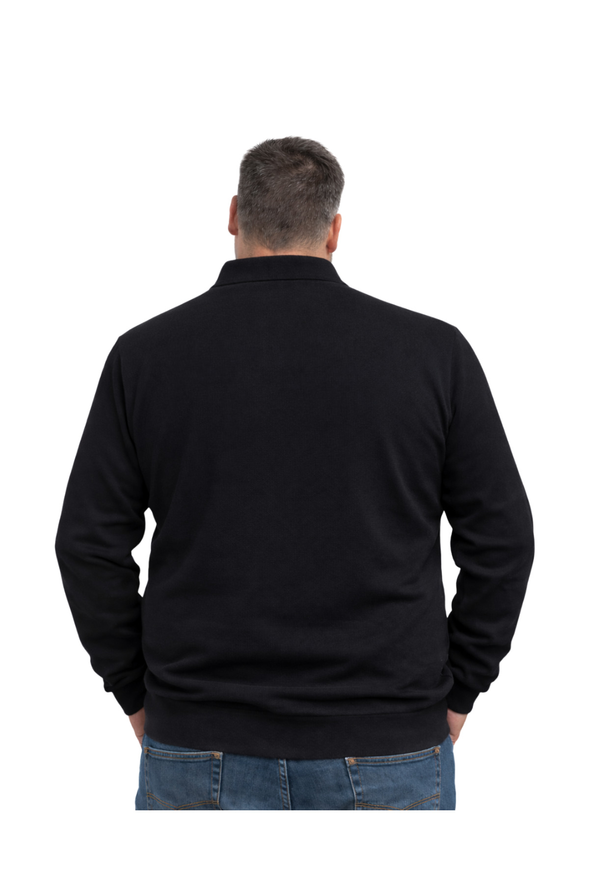 BattalModa Erkek Büyük Beden Siyah Polo Yaka Çizgili Fermuarlı Triko Kazak 3XL-4XL-5XL-6XL görsel 3
