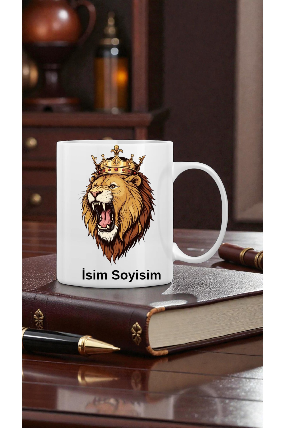 Kişiye Özel Baskılı Aslan Kral İsim Yazılabilen Kahve 300 Ml Kahve Kupa Bardak Özel Tasarım