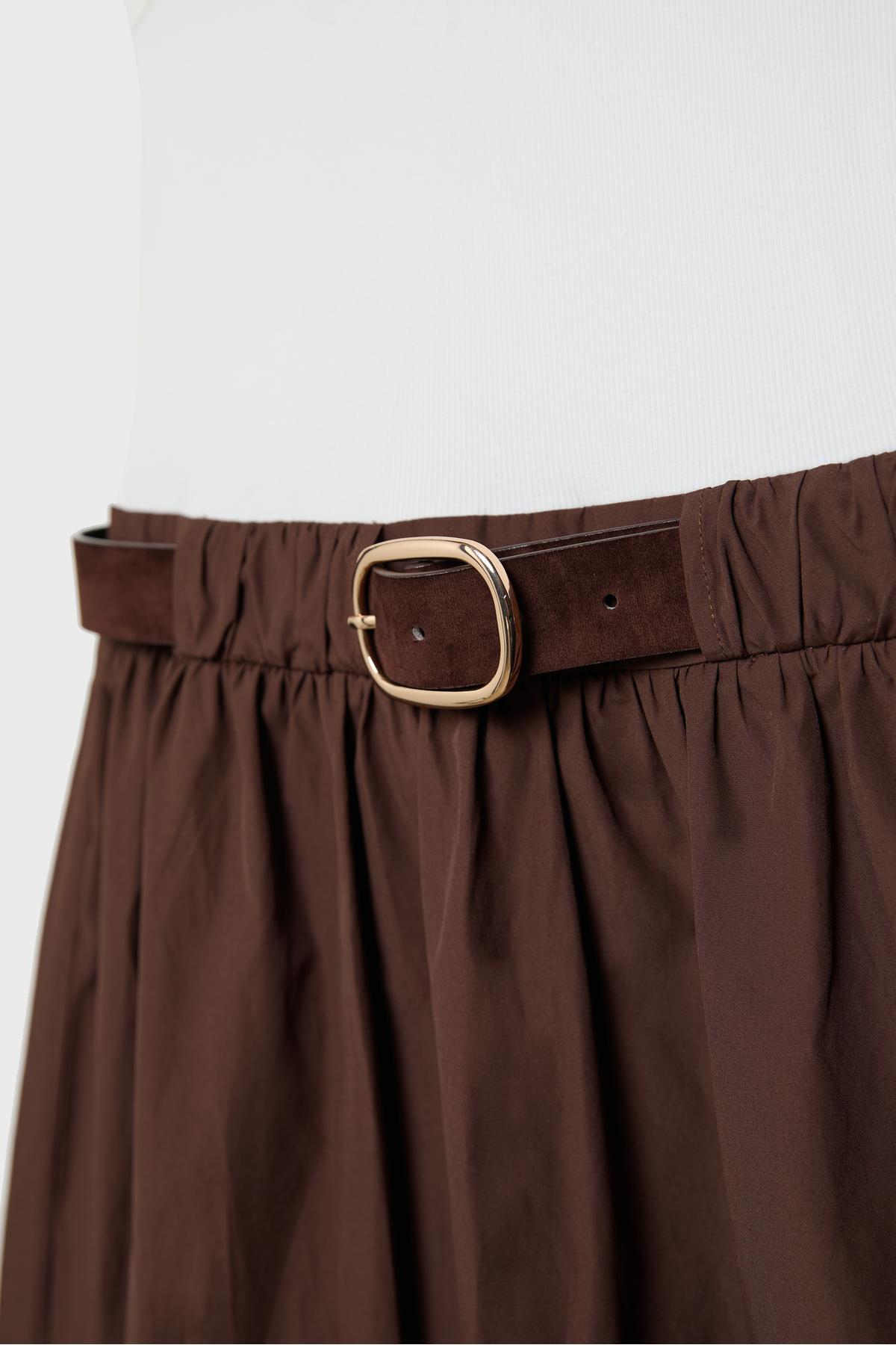 Stradivarius  Kolsuz iki malzemeli kemerli midi elbise - Görsel 8