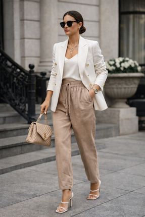 Akasha Design Beli Lastikli Bağcıklı havuç Kesim Pantolon – Bej