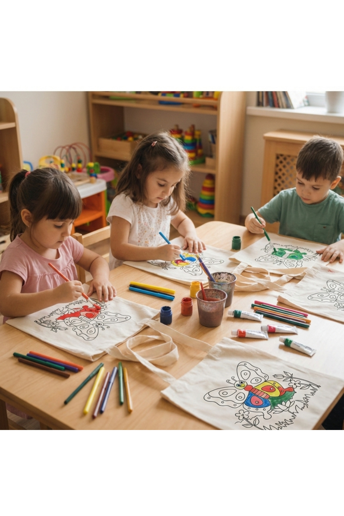 Cemira 5'li Paket Kelebek Boyanabilir Bez Çanta 35x40 cm - Çocuk Doğum Günü ve Sınıf Etkinlik Seti fotoğrafı 3 (önizleme)