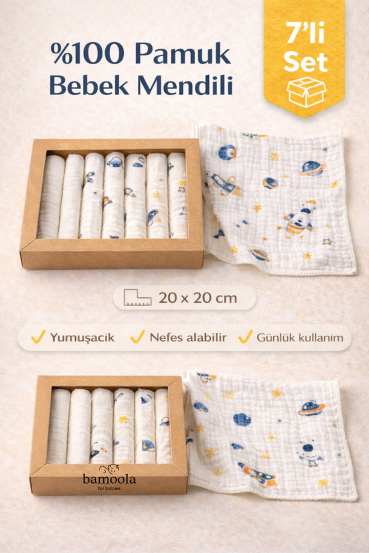 100% Cotton Pattern Baby Mouth Wipes Set (20x20)