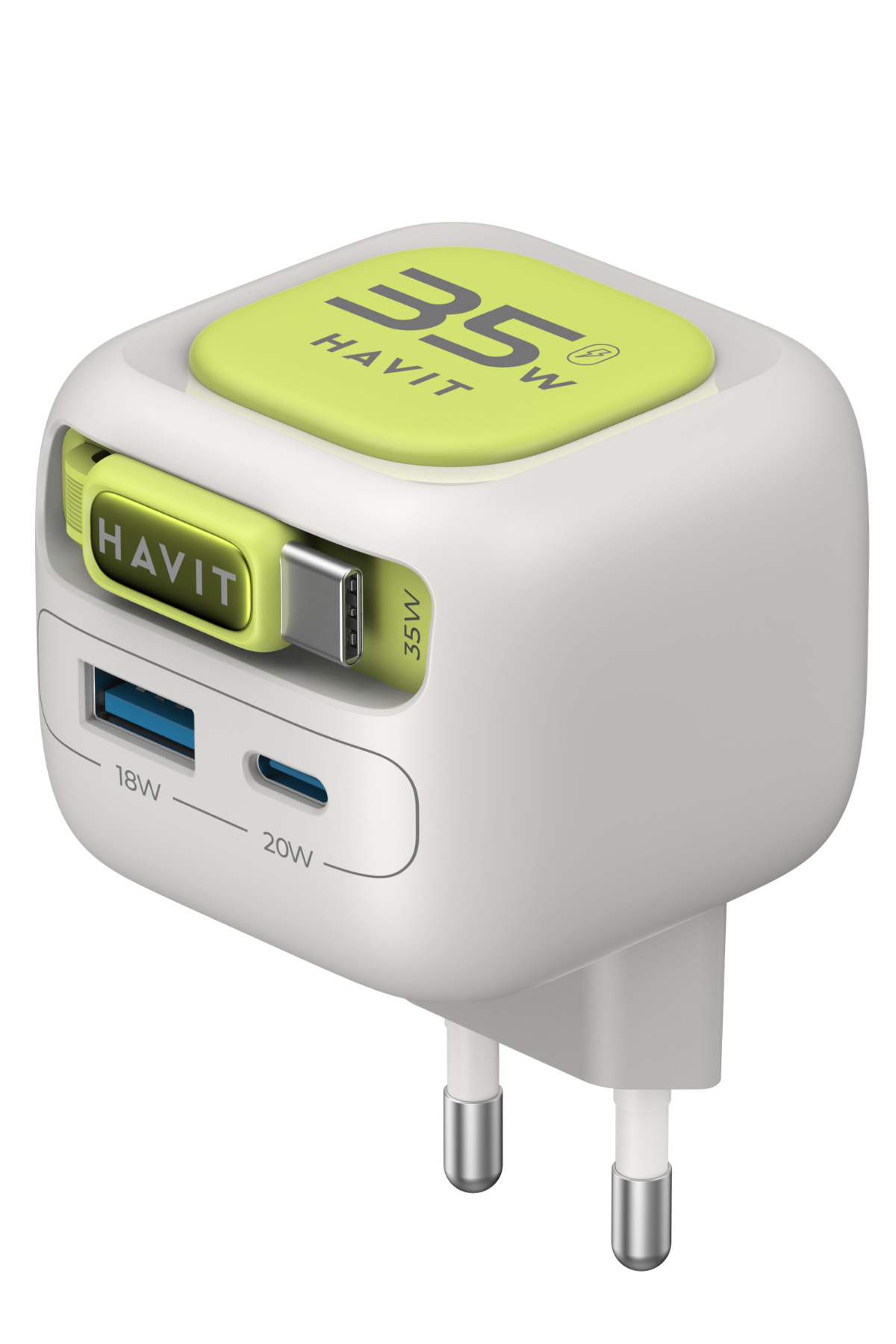 UC251 35W GaN PD Fast Charging Adapter - With Rewind USB-C Cable, USB-A/USB-C