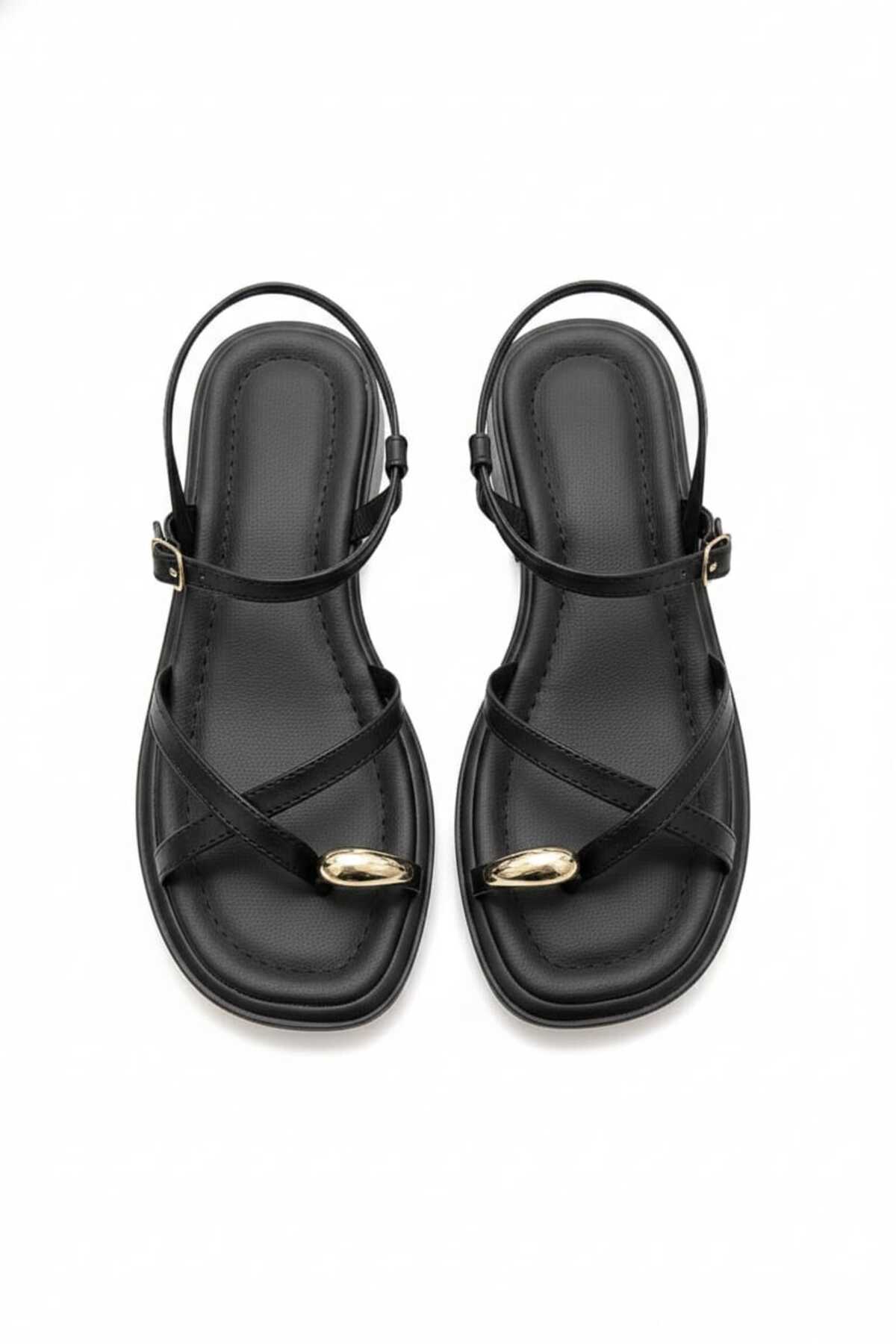 McDark  Kadın Siyah Yüzük Parmak Eva Yumşak Taban Dikişli Tokalı Sandalet - Görsel 2