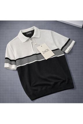 zs zaos fashion erkek çizgili fermuarlı poloyaka triko tişört esnek kaliteli ...