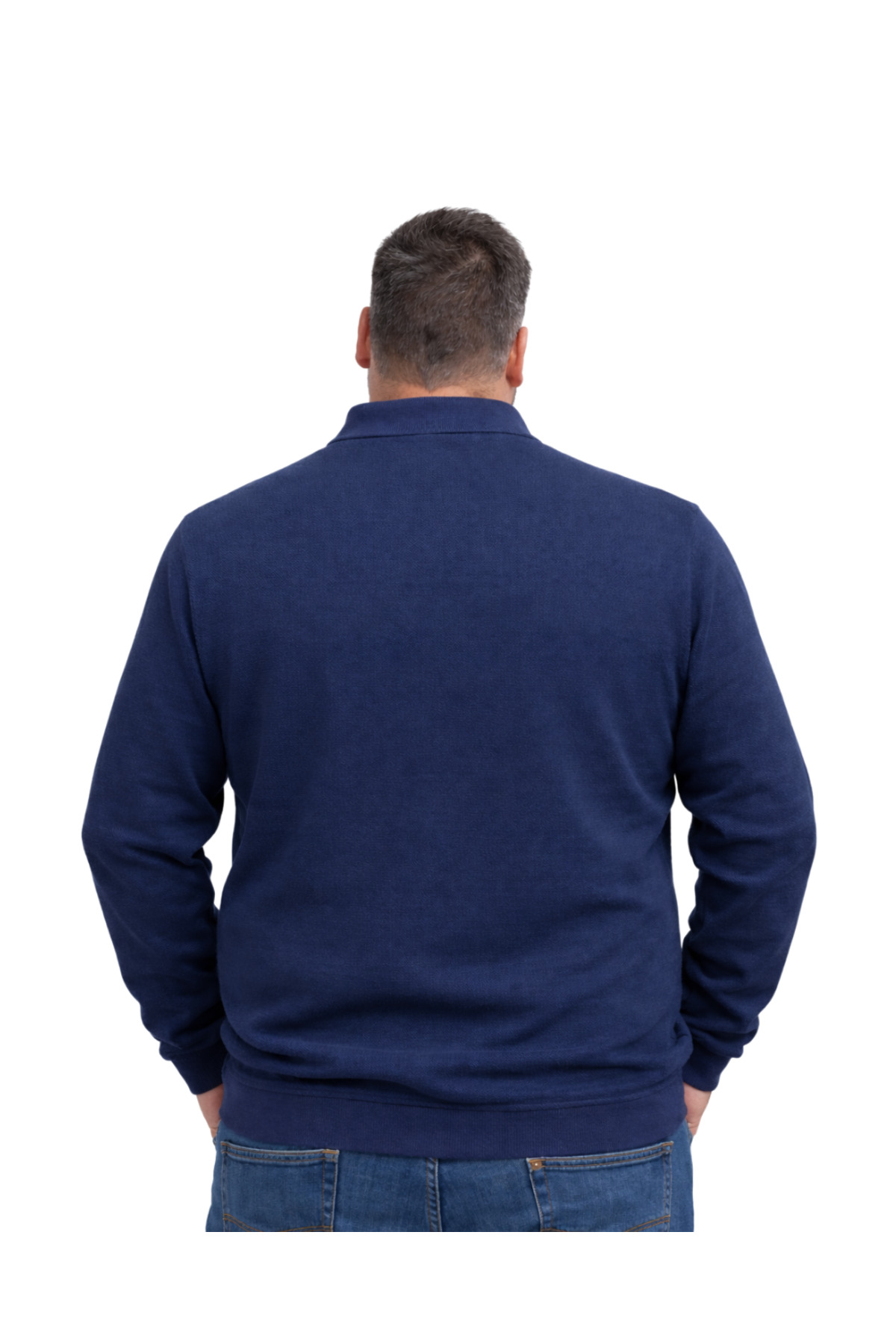 BattalModa Erkek Büyük Beden Melanj Lacivert Polo Yaka Çizgili Fermuarlı Triko Kazak 3XL-4XL-5XL-6XL görsel 3