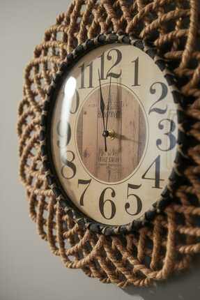 home inn Bohem Natural/Siyah İp Detaylı Duvar Saati – Modern Görünümlü Dekora...