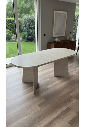 destra %100 MDF - Traverten Desen Oval Yemek Masası - A Kalite