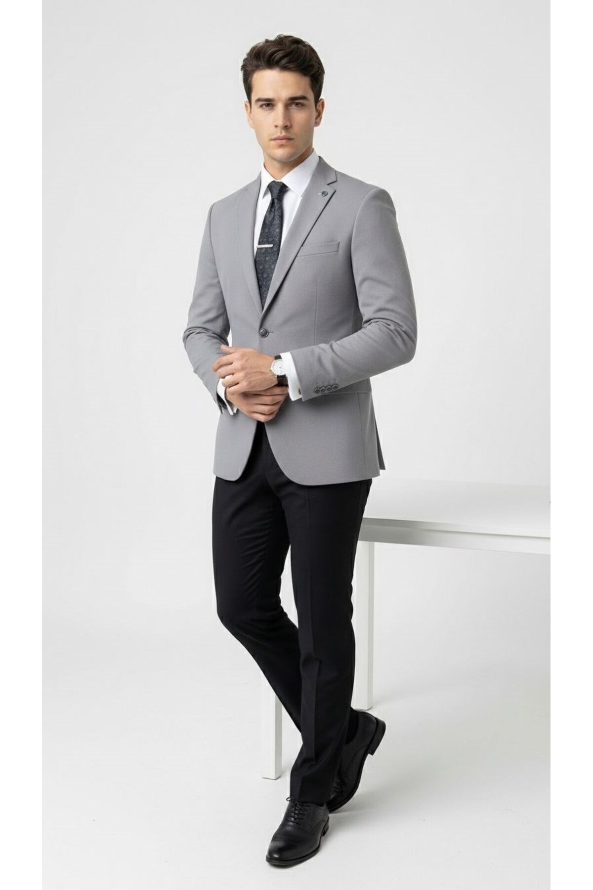 Plus Scorpion Erkek Açık Füme Slim Fit Blazer Ceket, Tek Düğme, Modern Kesim görsel 2