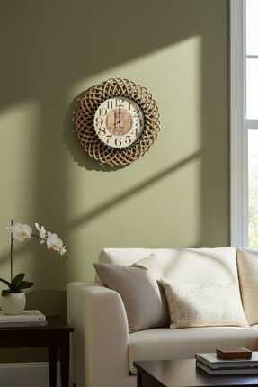 home inn Bohem Natural/Siyah İp Detaylı Duvar Saati – Modern Görünümlü Dekora...