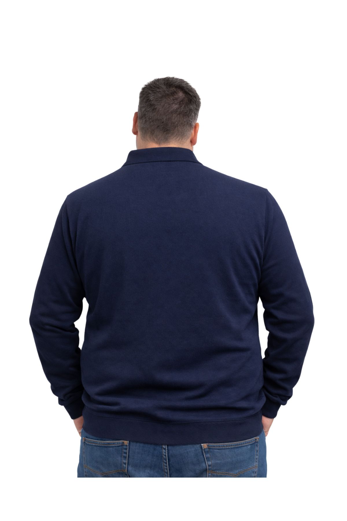 BattalModa Erkek Büyük Beden Lacivert Polo Yaka Çizgili Fermuarlı Triko Kazak 3XL-4XL-5XL-6XL görsel 3