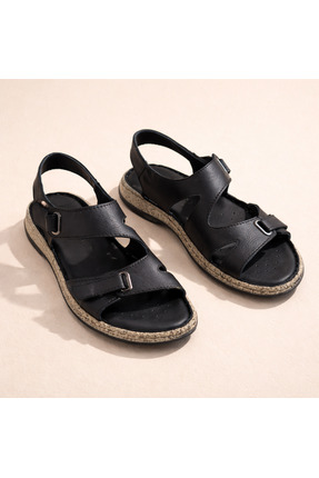 Castle Black Luna Comfort Siyah Hakiki Deri Kadın Sandalet