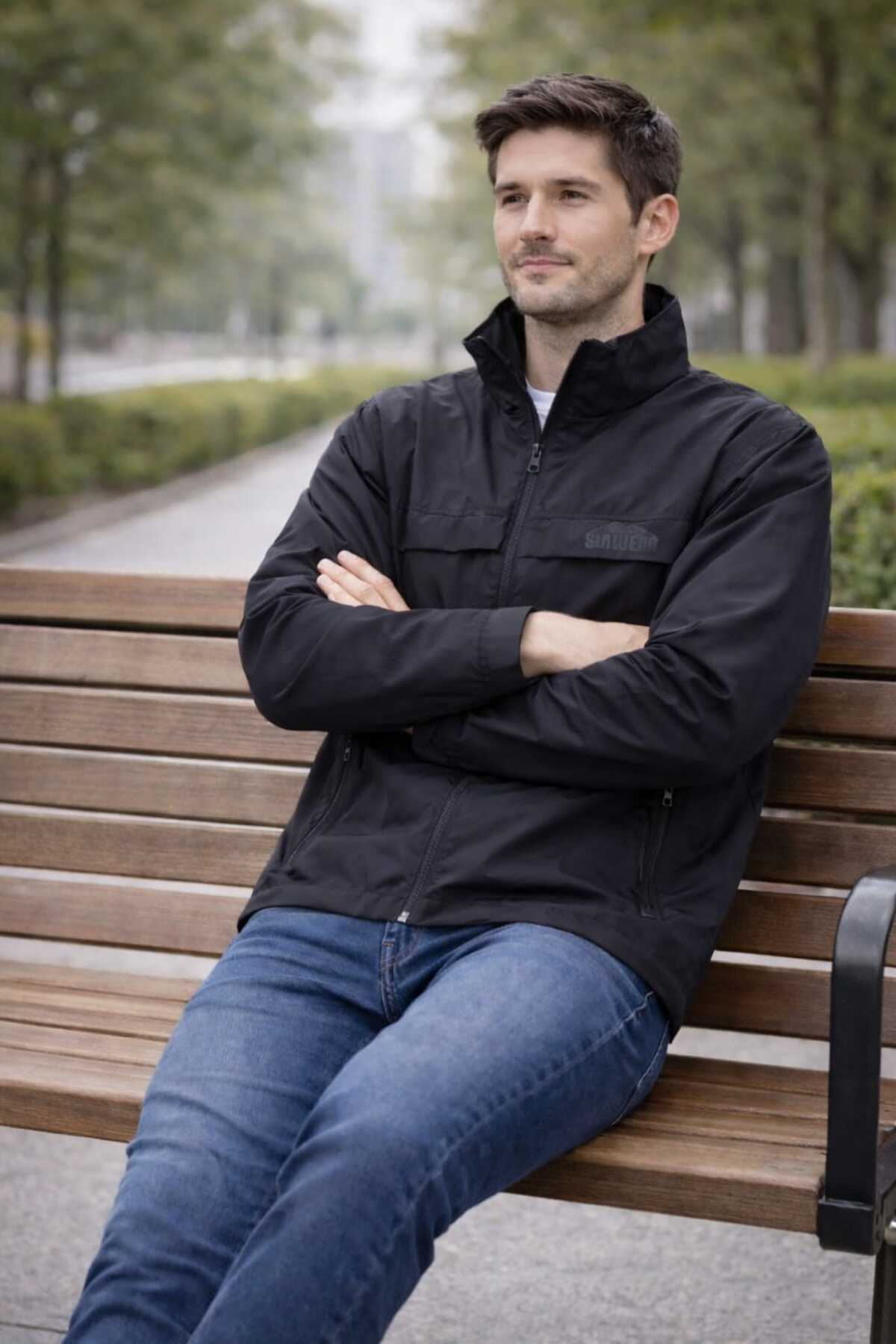 Sınwear  Erkek Baharlık Su ve Rüzgar Geçirmez Mont Dik Yaka Mevsimlik Fermuarlı Spor Outdoor Ceket - Görsel 5