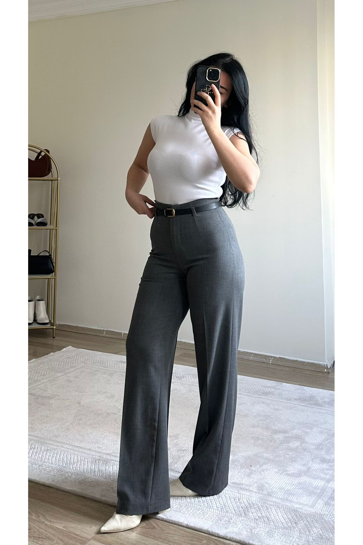 YELZEY BUTİK  Yüksek Bel Kemerli Palazzo Pantolon - Görsel 2