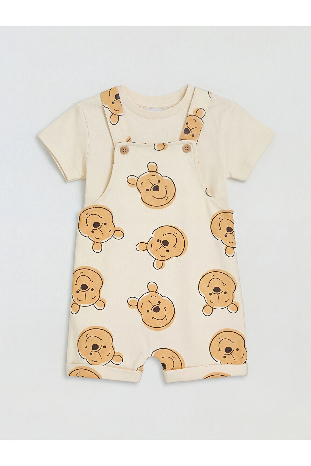 LC Waikiki Nevaa Collection Ekru Winnie the Pooh Baskılı Erkek Bebek Salopet ve Tişört fotoğrafı 2 (önizleme)