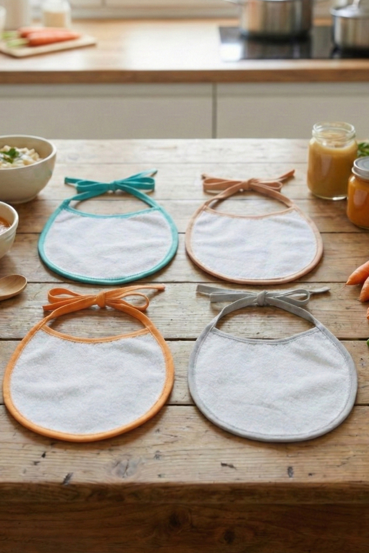 Bebechi 4 Adet Erkek Kombin Havlulu Sıvı Geçirmez Alez Kumaş Bağcıklı Bebek Önlük,Salya Önlüğü,Bebek Fular fotoğrafı 2 (önizleme)