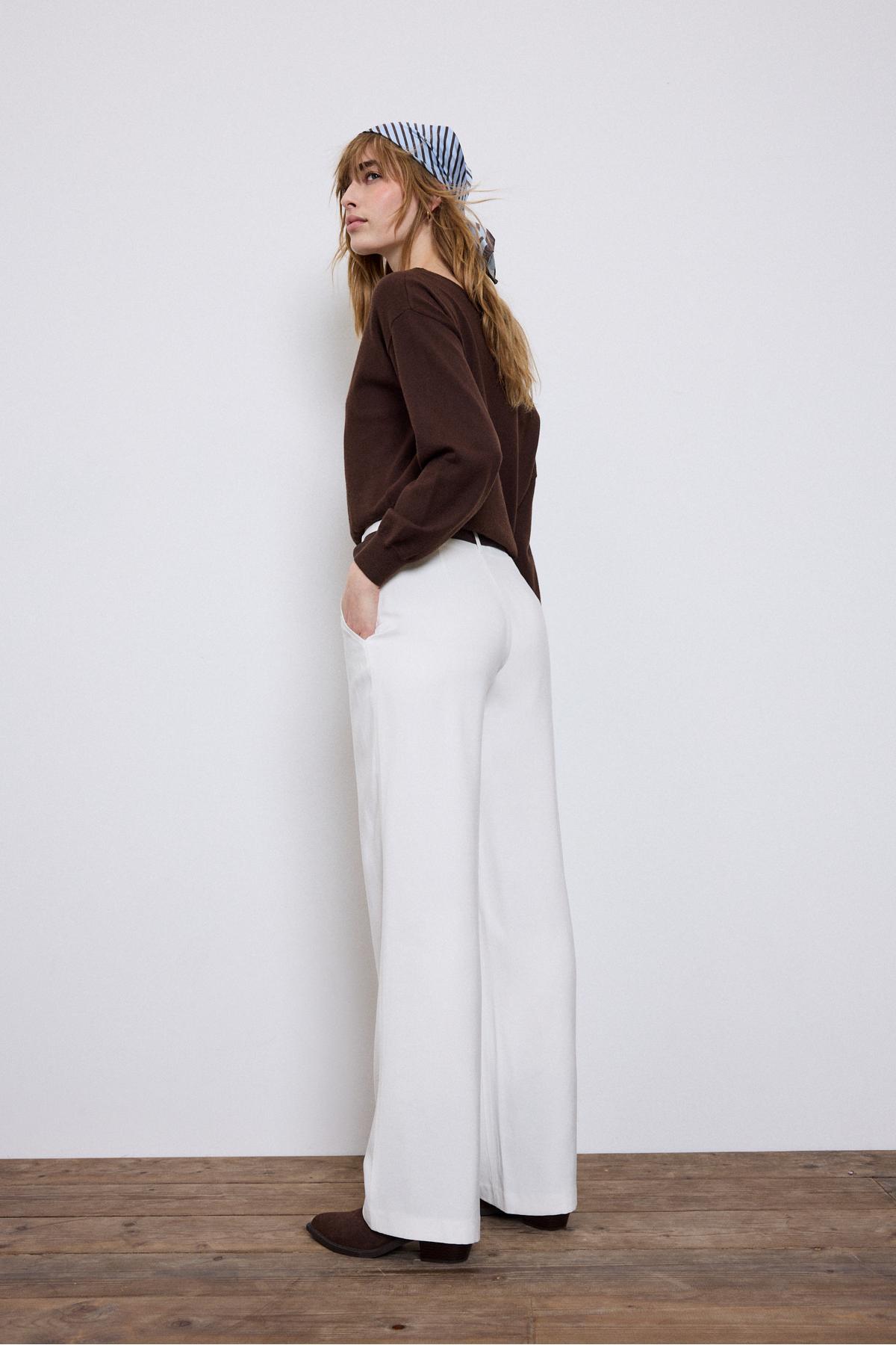 Stradivarius  Kemerli dökümlü düz kesim pantolon - Görsel 5