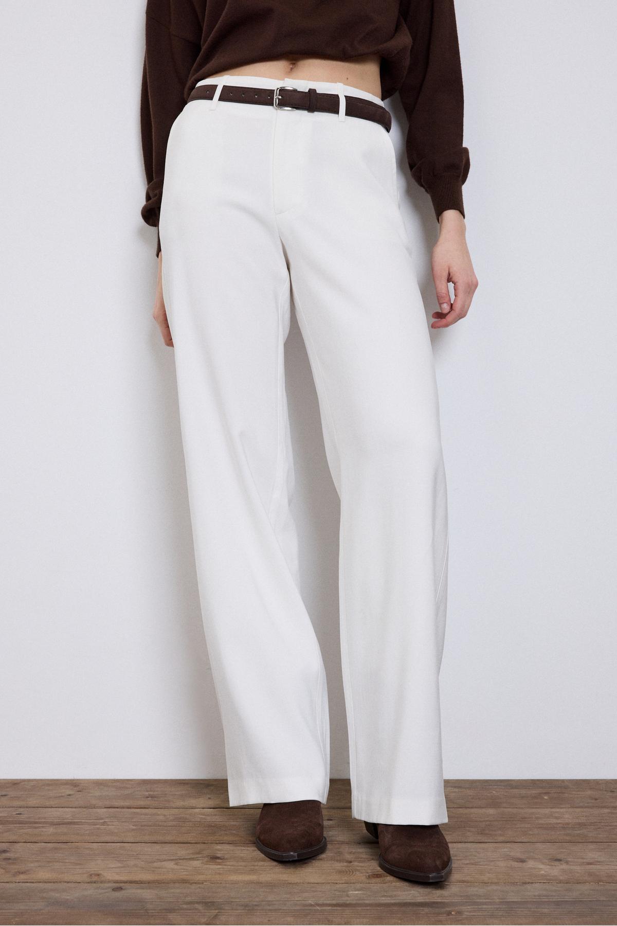 Stradivarius  Kemerli dökümlü düz kesim pantolon - Görsel 3