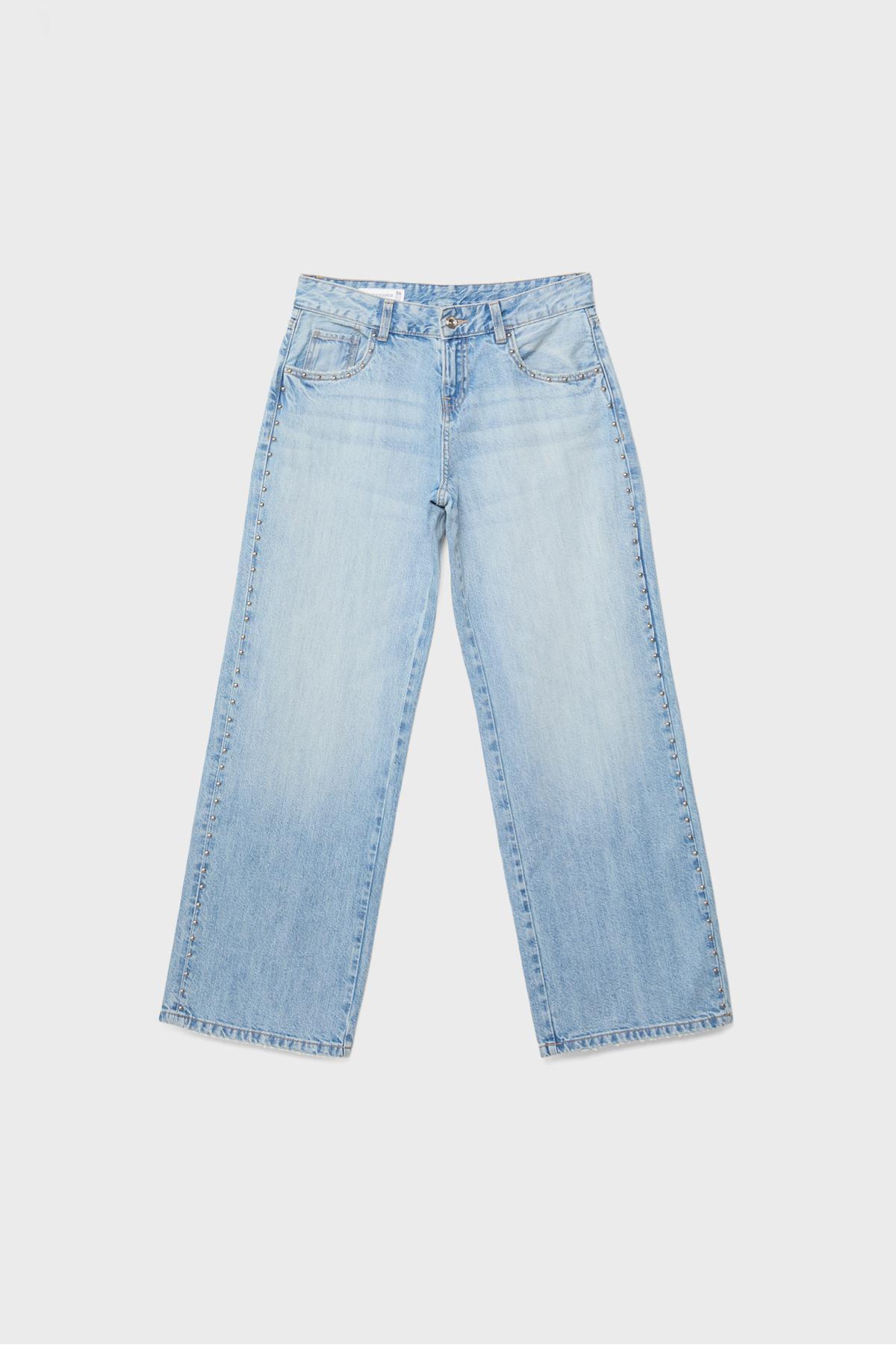 Stradivarius  Geniş paça düşük bel zımbalı jean - Görsel 5