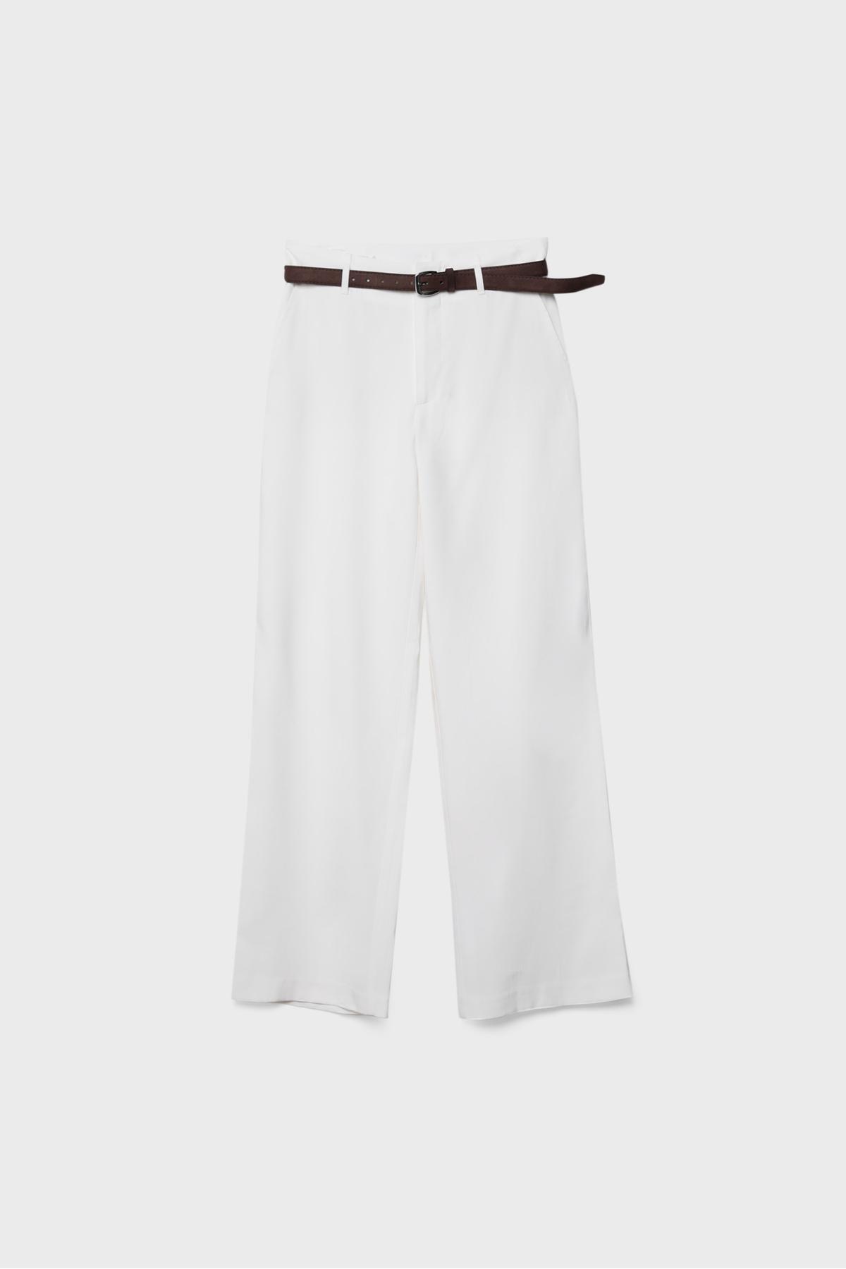 Stradivarius  Kemerli dökümlü düz kesim pantolon - Görsel 6