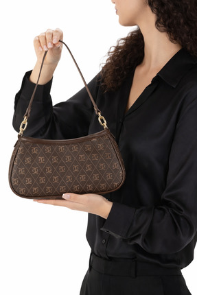 LOVİVA BAGS Kadın Kahverengi Desenli Omuz Çantası – Gold Zincir Detaylı