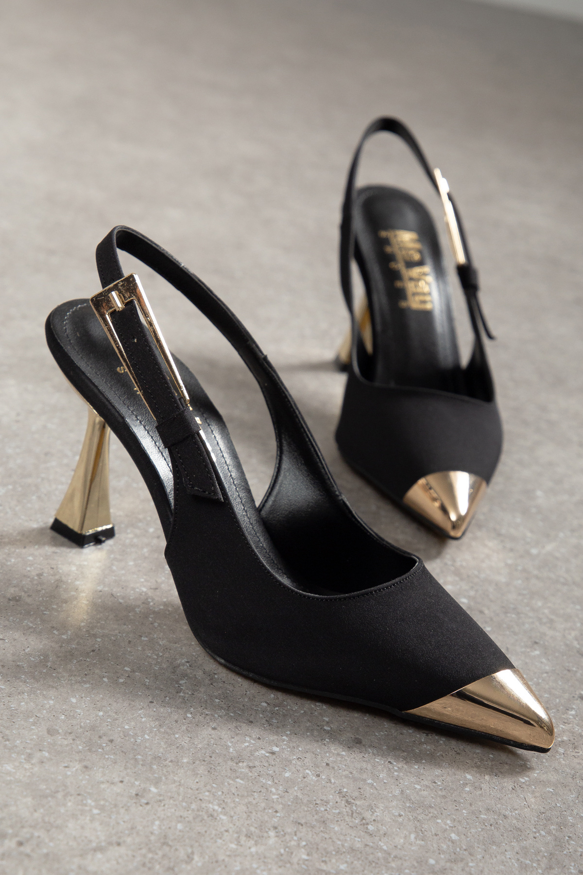 Light Back Gold Heel Vegan Leather Metal Toe No Breakage Stylish Women's Stiletto