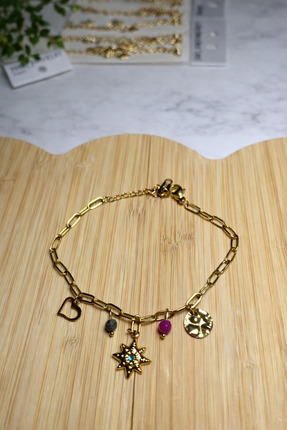 BERF JEWELLERY Charmlı Gold Zincir Bileklik
