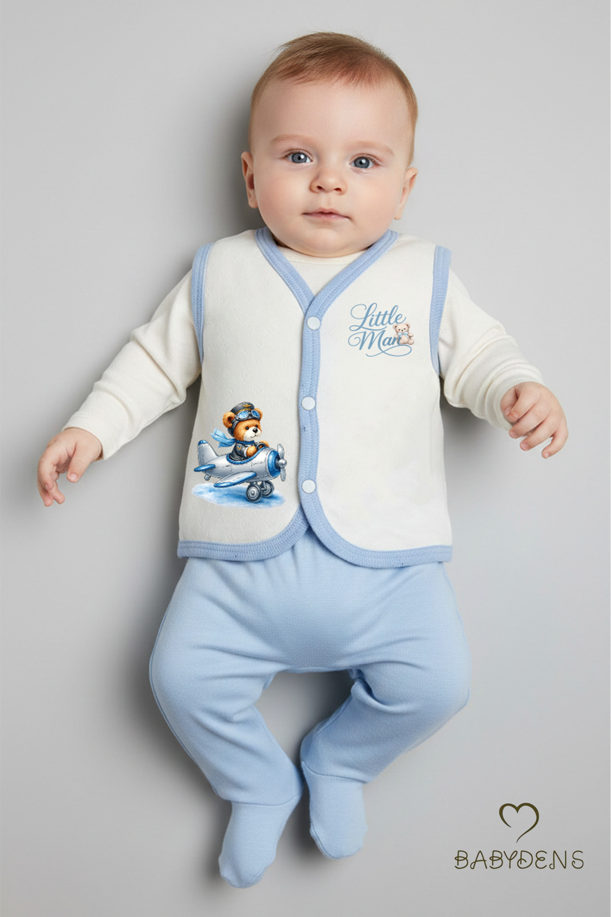 BABYDEN'S 2’li Erkek Bebek Yelek Pamuklu Jakarlı Çıtçıtlı Bebek Yeleği Ayıcık Baskılı Bebek Yelek Seti 0-9 Ay fotoğrafı 5 (önizleme)