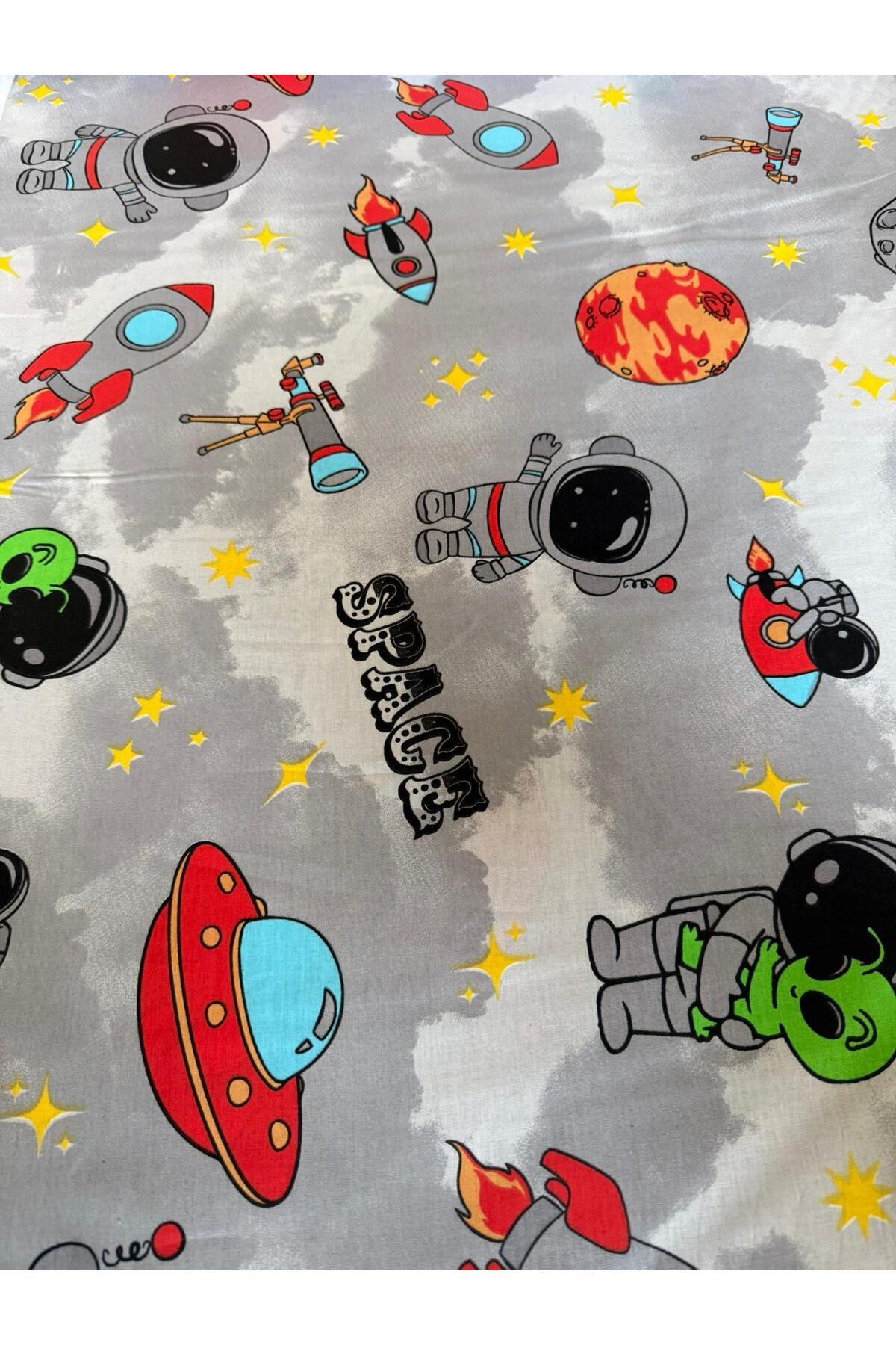 EKUMASCI Sevimli Astronot Desenli %100 Pamuk Nevresimlik Kumaş - Metrelik Kumaş 100x240 CM fotoğrafı 2 (önizleme)