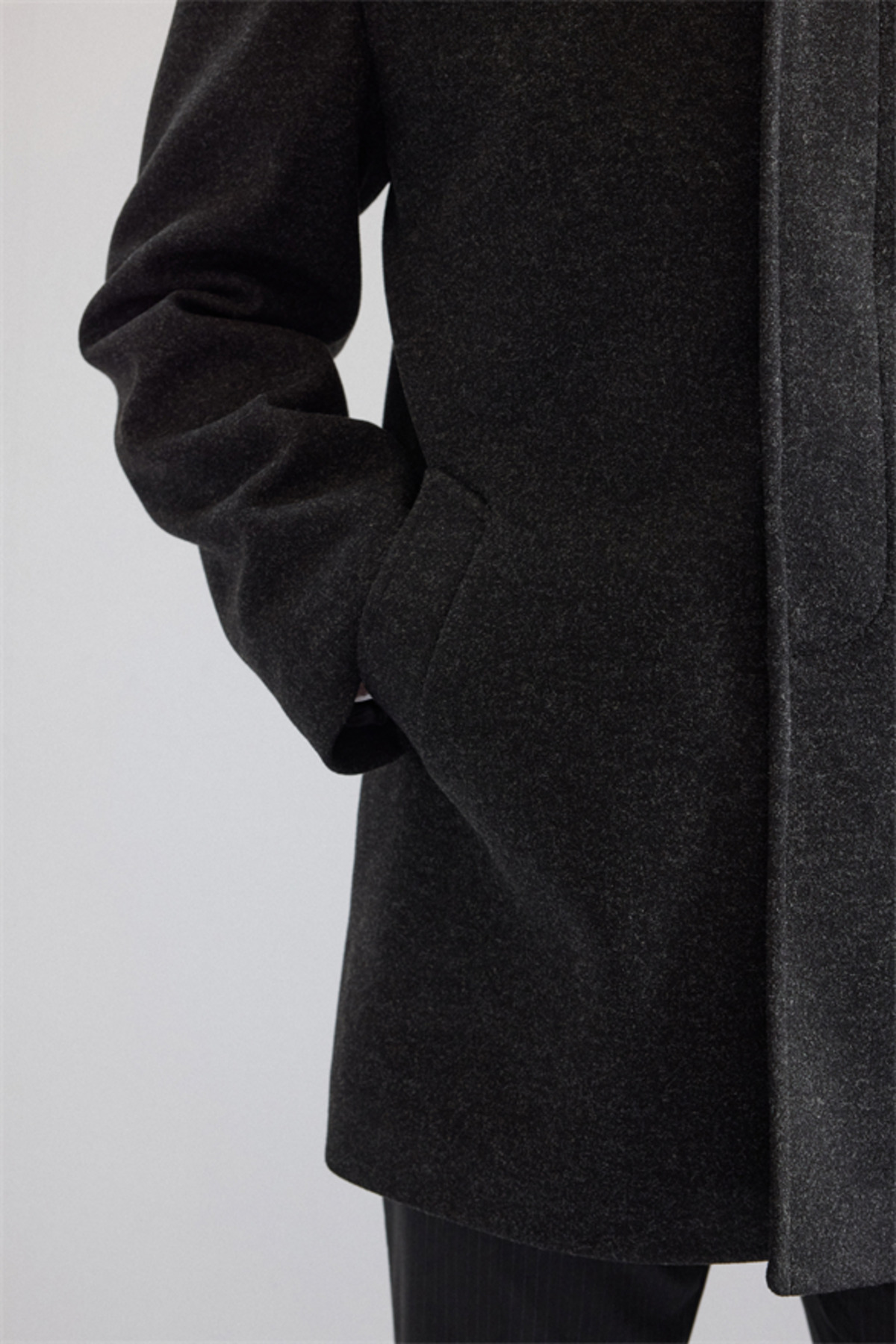 SÜVARİ  Antrasit Regular Bebe Yaka Düz Yan Cepli Kaban - Görsel 5