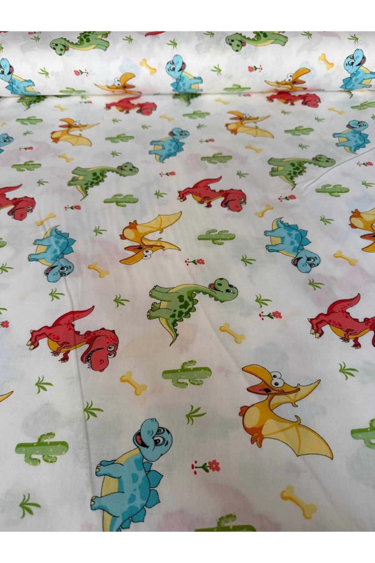EKUMASCI Sevimli Dinozorlar %100 Pamuk Nevresimlik Kumaş - Metrelik Kumaş 100x240 CM fotoğrafı 2 (önizleme)